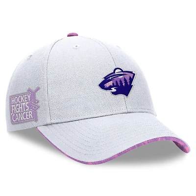 Men's Fanatics White Minnesota Wild Authentic Pro Hockey Fights Cancer Adjustable Hat