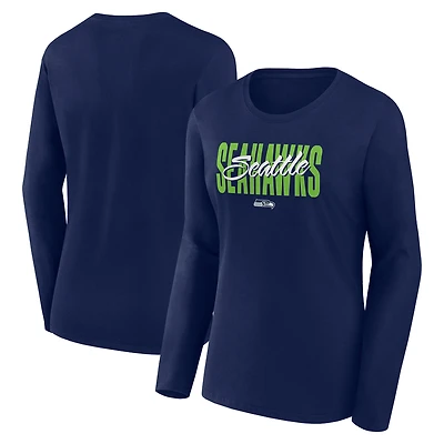 Women's Logo Athletic College Navy Seattle Seahawks Grip Long Sleeve T-Shirt