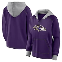 Women's Logo Athletic Purple Baltimore Ravens Boom Fleece Pullover V-Neck Hoodie