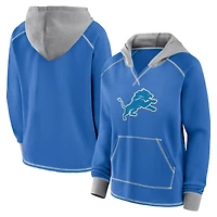 Women's Logo Athletic Blue Detroit Lions Boom Fleece Pullover V-Neck Hoodie