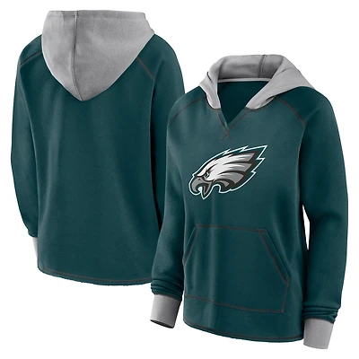 Women's Logo Athletic Midnight Green Philadelphia Eagles Boom Fleece Pullover V-Neck Hoodie