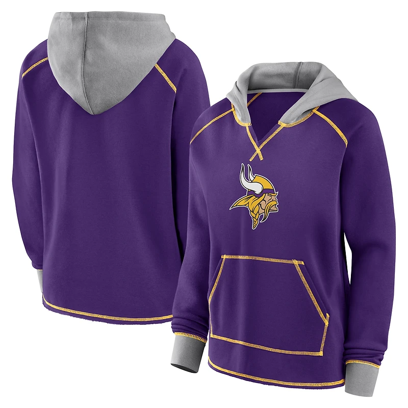 Women's Logo Athletic Purple Minnesota Vikings Boom Fleece Pullover V-Neck Hoodie