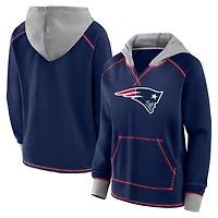 Women's Logo Athletic Navy New England Patriots Boom Fleece Pullover V-Neck Hoodie