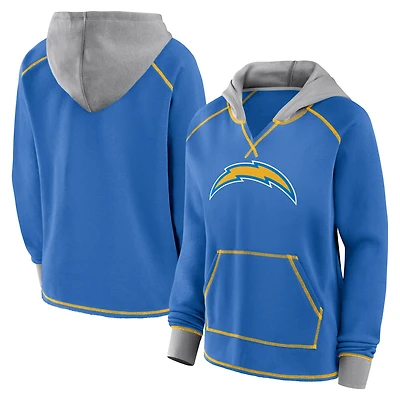 Women's Logo Athletic Powder Blue Los Angeles Chargers Boom Fleece Pullover V-Neck Hoodie