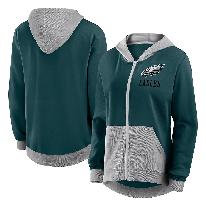 Women's Logo Athletic Green Philadelphia Eagles Hit It French Terry Full-Zip Hoodie