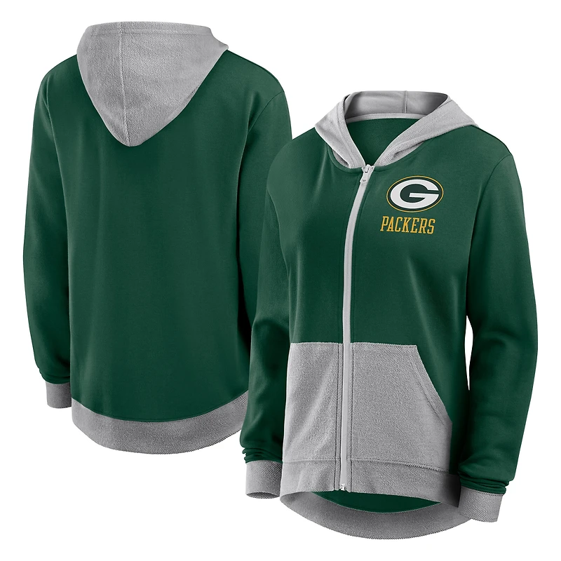 Women's Logo Athletic Green Green Bay Packers Hit It French Terry Full-Zip Hoodie