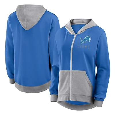 Women's Logo Athletic Blue Detroit Lions Hit It French Terry Full-Zip Hoodie