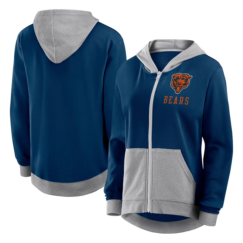 Women's Logo Athletic Navy Chicago Bears Hit It French Terry Full-Zip Hoodie