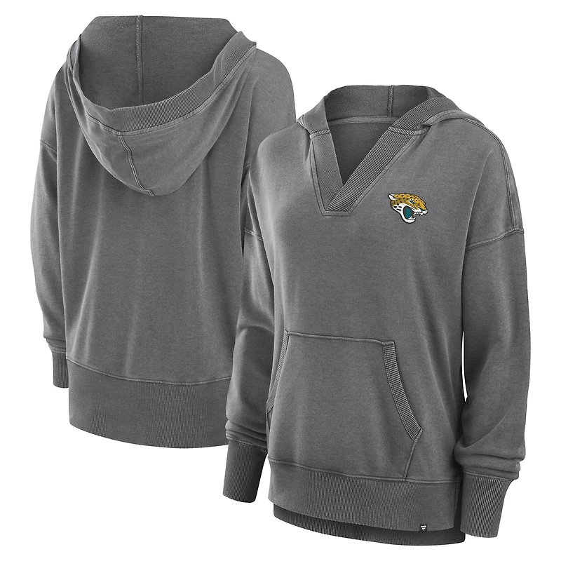 Women's Fanatics Heather Charcoal Jacksonville Jaguars Initiative Snow Wash French Terry V-Neck Pullover Hoodie
