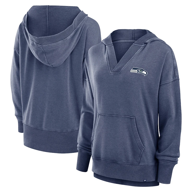 Women's Fanatics Heather College Navy Seattle Seahawks Initiative Snow Wash French Terry V-Neck Pullover Hoodie