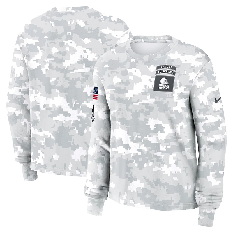 Women's Nike Arctic Camo Cleveland Browns 2024 Salute To Service Dri-FIT Long Sleeve T-Shirt