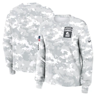 Women's Nike Arctic Camo Cleveland Browns 2024 Salute To Service Dri-FIT Long Sleeve T-Shirt