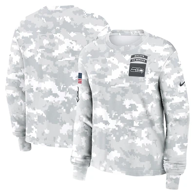 Women's Nike Arctic Camo Seattle Seahawks 2024 Salute To Service Dri-FIT Long Sleeve T-Shirt
