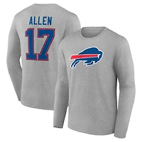 Men's Josh Allen Gray Buffalo Bills Icon Player Name & Number Long Sleeve T-Shirt
