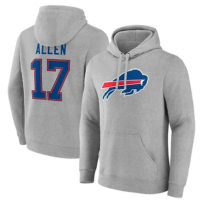 Men's Josh Allen Gray Buffalo Bills Icon Player Name & Number Pullover Hoodie