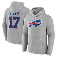 Men's Josh Allen Gray Buffalo Bills Icon Player Name & Number Pullover Hoodie