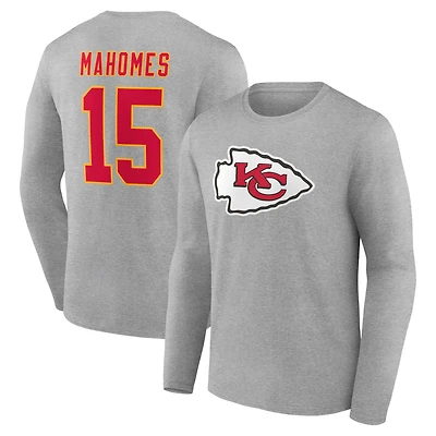 Men's Patrick Mahomes Gray Kansas City Chiefs Icon Player Name & Number Long Sleeve T-Shirt
