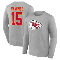 Men's Patrick Mahomes Gray Kansas City Chiefs Icon Player Name & Number Long Sleeve T-Shirt