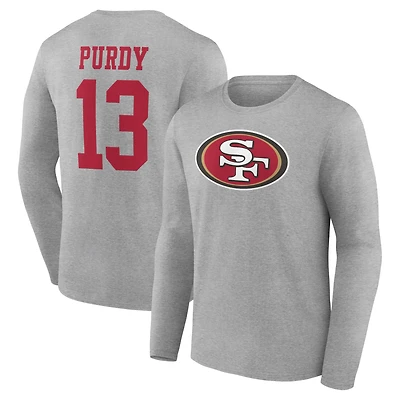 Men's Brock Purdy Gray San Francisco 49ers Icon Player Name & Number Long Sleeve T-Shirt
