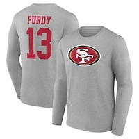 Men's Brock Purdy Gray San Francisco 49ers Icon Player Name & Number Long Sleeve T-Shirt