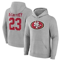 Men's Christian McCaffrey Gray San Francisco 49ers Icon Player Name & Number Pullover Hoodie