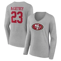 Women's Christian McCaffrey Gray San Francisco 49ers Icon Player Name & Number Long Sleeve V-Neck T-Shirt