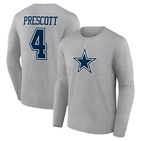 Men's Dak Prescott Gray Dallas Cowboys Icon Player Name & Number Long Sleeve T-Shirt