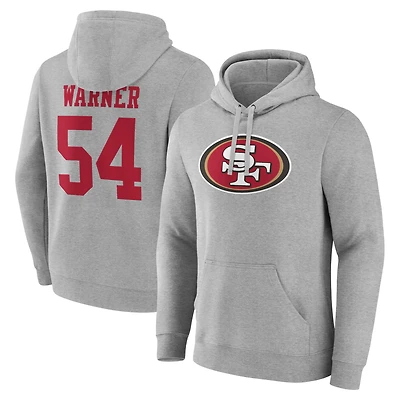 Men's Fred Warner Gray San Francisco 49ers Icon Player Name & Number Pullover Hoodie