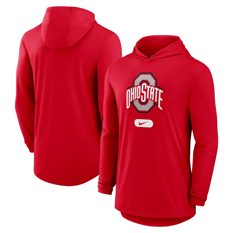 Men's Nike Scarlet Ohio State Buckeyes Primetime Tri-Blend Dri-FIT Long Sleeve Hoodie T-Shirt