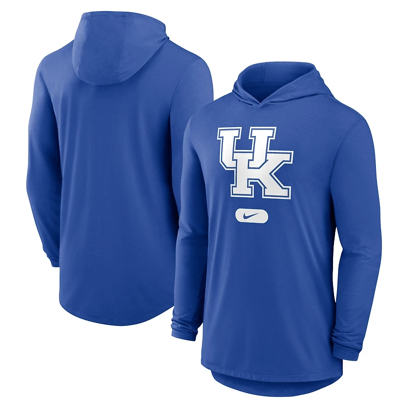 Men's Nike Royal Kentucky Wildcats Primetime Tri-Blend Dri-FIT Long Sleeve Hoodie T-Shirt