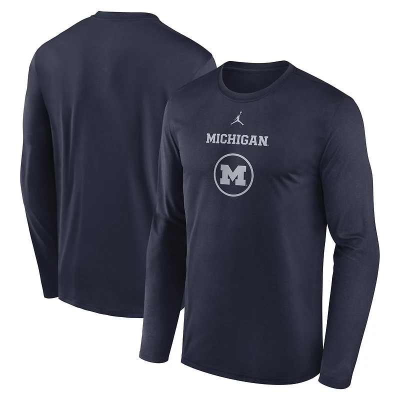 Men's Jordan Brand Navy Michigan Wolverines 2024 On-Court Basketball Practice Legend Dri-FIT Long Sleeve T-Shirt