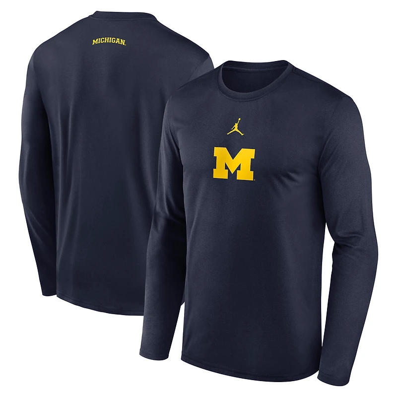 Men's Jordan Brand Navy Michigan Wolverines On-Court Basketball Shootaround Dri-FIT Long Sleeve T-Shirt
