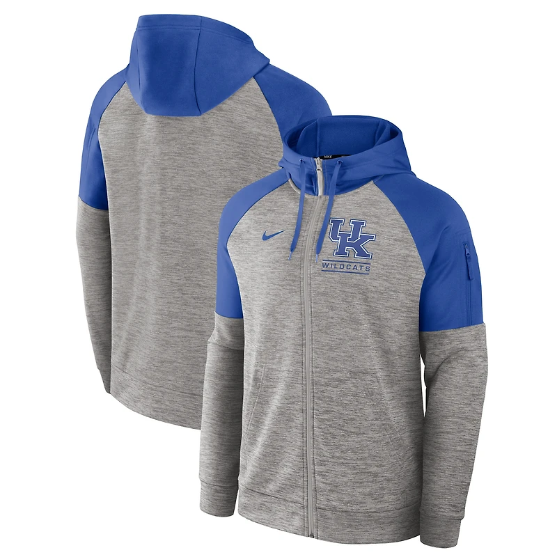 Men's Nike Heather Gray Kentucky Wildcats Fitness Raglan Performance Full-Zip Hoodie