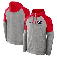 Men's Nike Heather Gray Georgia Bulldogs Fitness Raglan Performance Full-Zip Hoodie