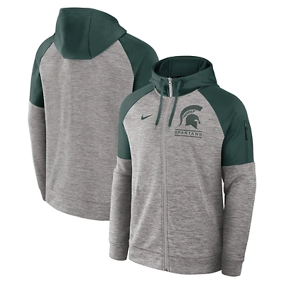 Men's Nike Heather Gray Michigan State Spartans Fitness Raglan Performance Full-Zip Hoodie