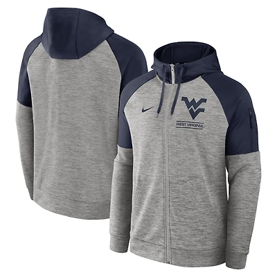 Men's Nike Heather Gray West Virginia Mountaineers Fitness Raglan Performance Full-Zip Hoodie