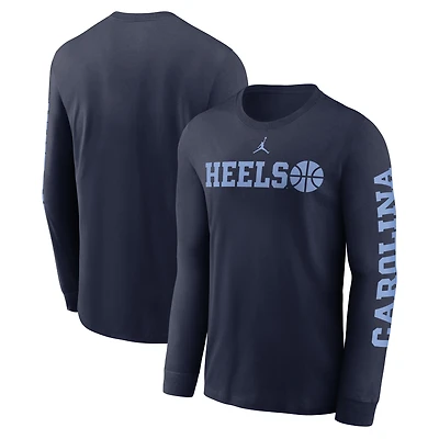 Men's Jordan Brand  Navy North Carolina Tar Heels Basketball Icon Two-Hit Long Sleeve T-Shirt