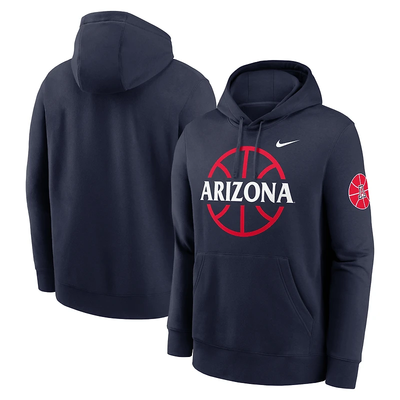 Men's Nike Navy Arizona Wildcats Basketball Icon Club Fleece Pullover Hoodie