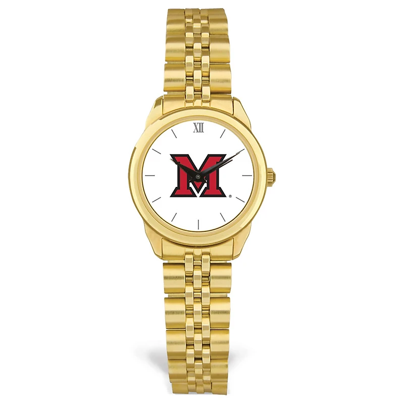 Women's Gold Miami University RedHawks Rolled Link Watch