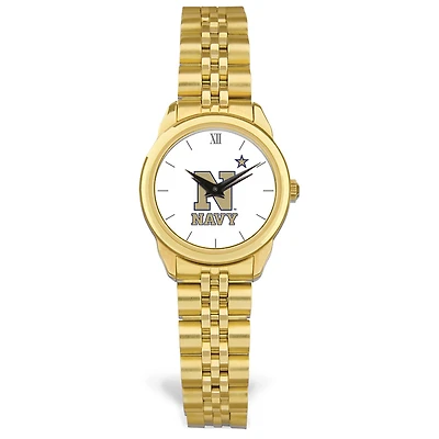 Women's Gold Navy Midshipmen Rolled Link Watch