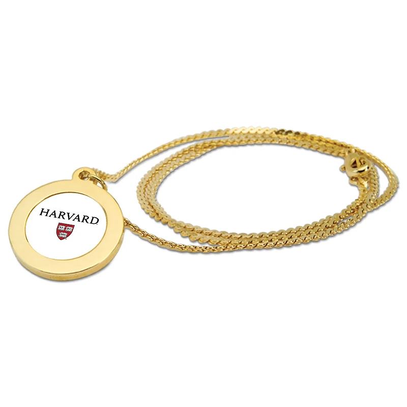 Gold Harvard Crimson Pendant Necklace