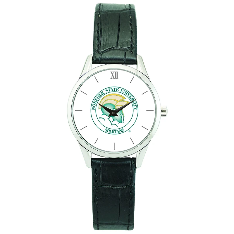 Women's Silver Norfolk State Spartans Stainless Steel Watch with Leather Band