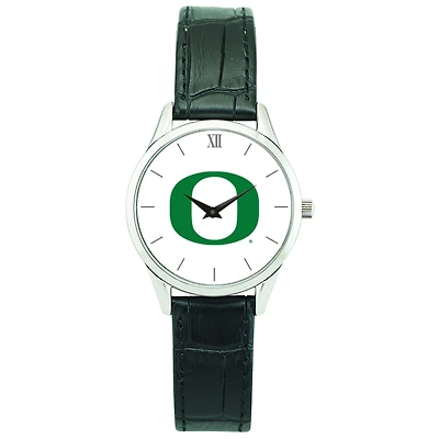 Women's Silver Oregon Ducks Stainless Steel Watch with Leather Band