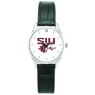 Women's Silver Southern Illinois Salukis Stainless Steel Watch with Leather Band