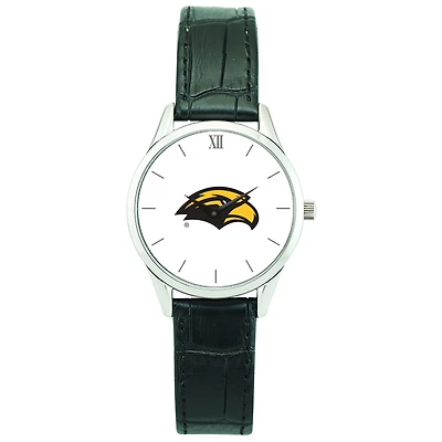 Women's Silver Southern Miss Golden Eagles Stainless Steel Watch with Leather Band