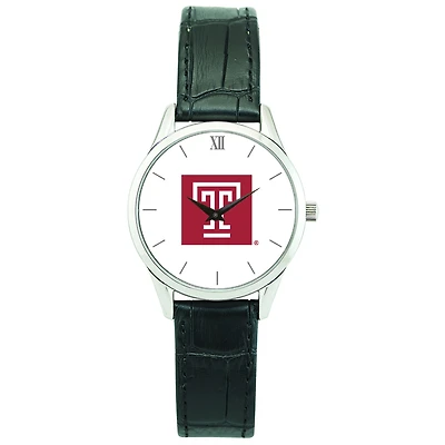 Women's Silver Temple Owls Stainless Steel Watch with Leather Band