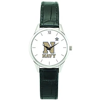 Women's Silver Navy Midshipmen Stainless Steel Watch with Leather Band