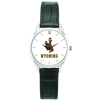 Women's Silver Wyoming Cowboys Stainless Steel Watch with Leather Band