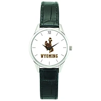 Women's Silver Wyoming Cowboys Stainless Steel Watch with Leather Band