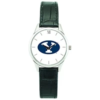 Women's Silver BYU Cougars Stainless Steel Watch with Leather Band